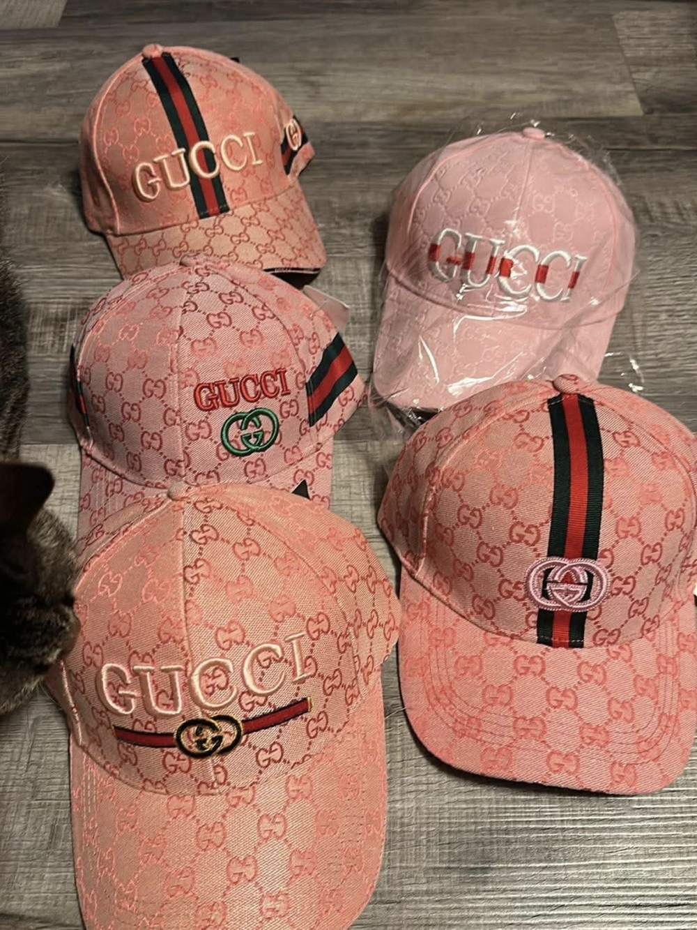 Buyers Choice! Gucci Pink Embroidered Logo Cap with Red Accent Many Options